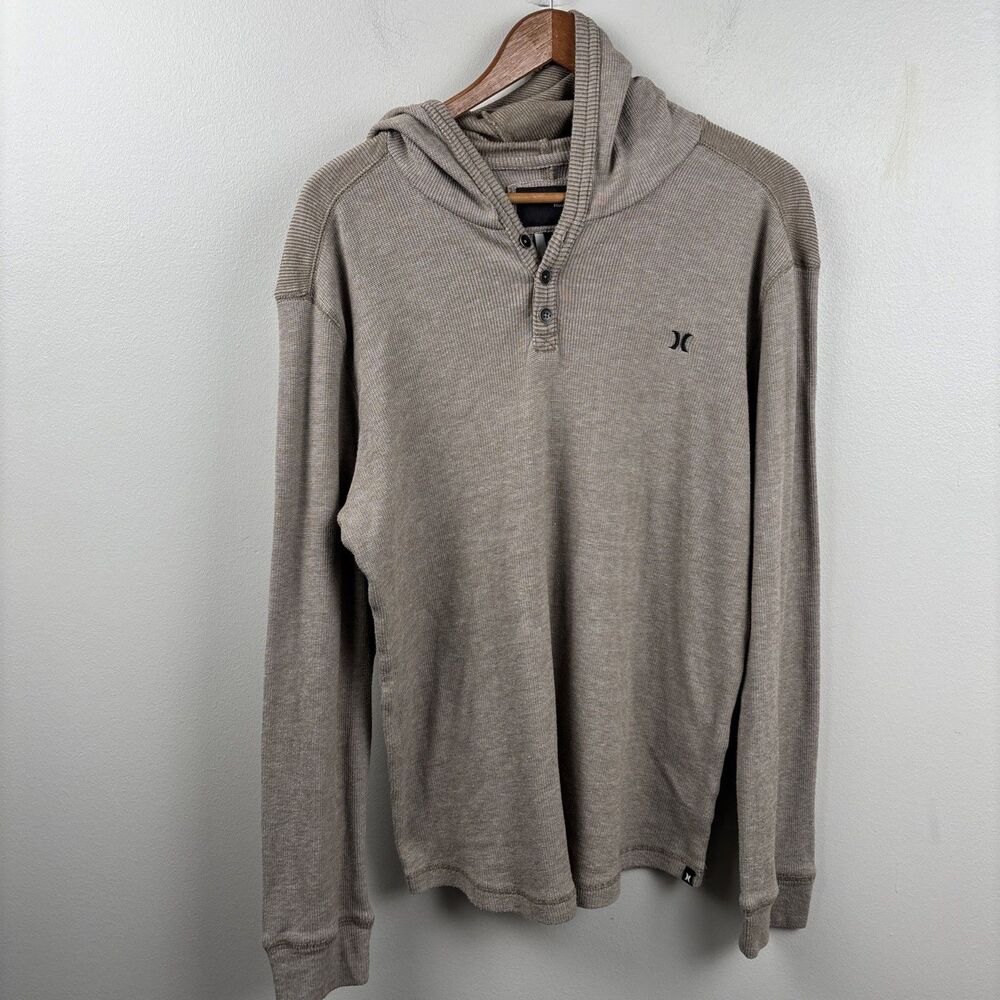 Hurley Exclusive For Buckle Mens Beige Hoodie Large Henley Logo Long Sleeve Knit